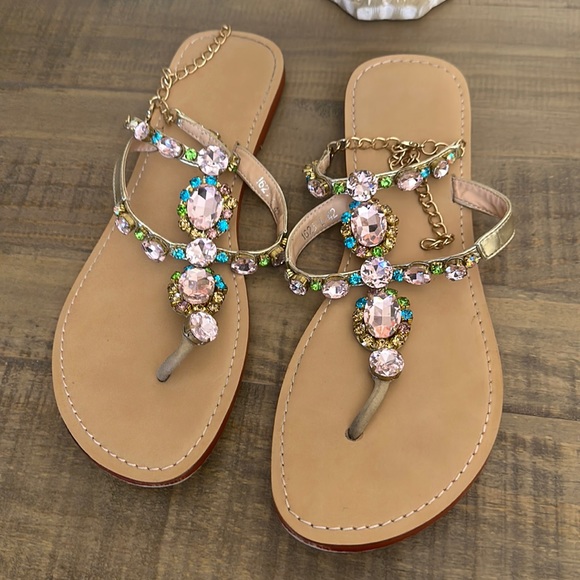 Rhinestone Pink and Gold Sandals - Picture 2 of 5